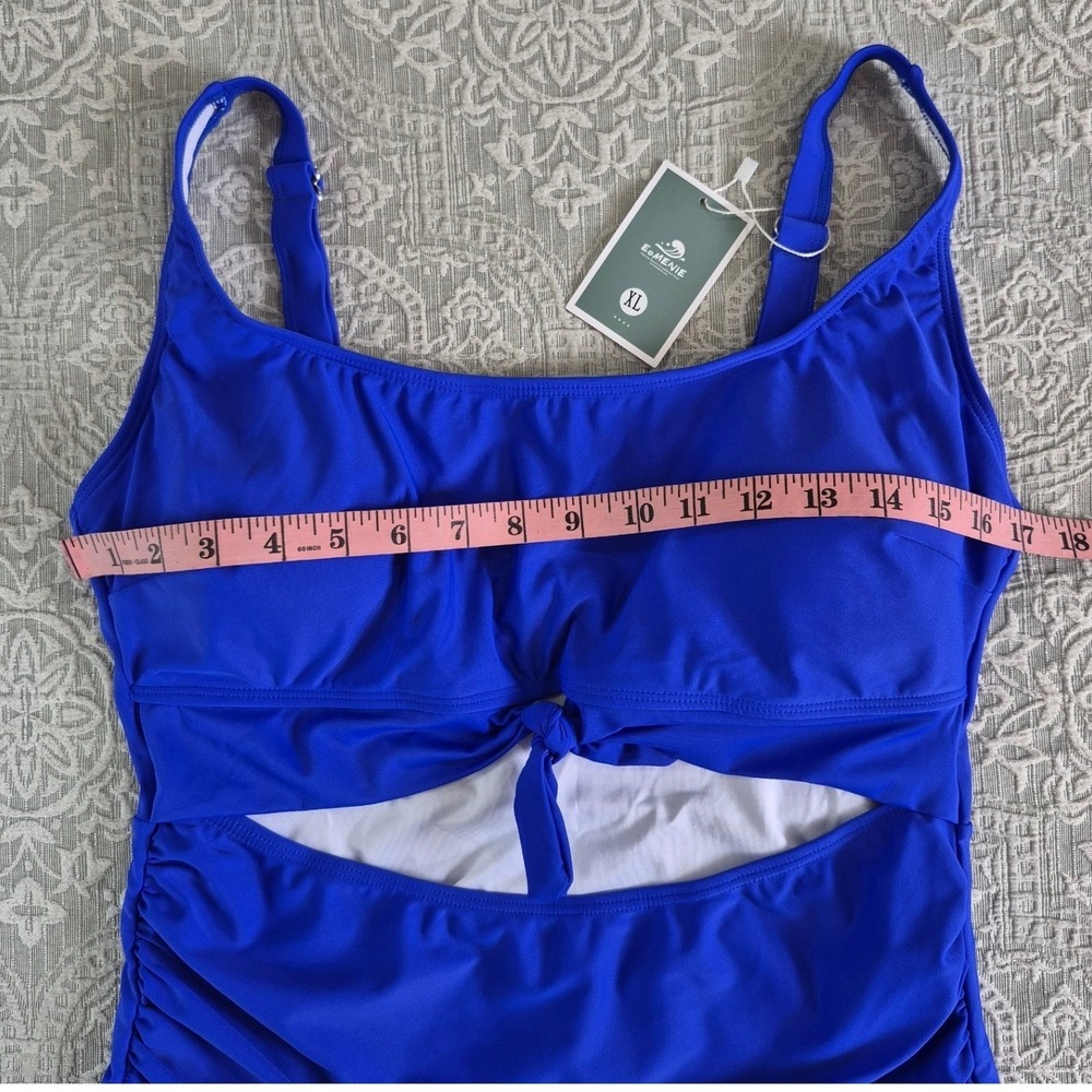 Eomenie Womens Blue Ruched Cutout One Piece Swimsuit Size XL NWT - Picture 3 of 6